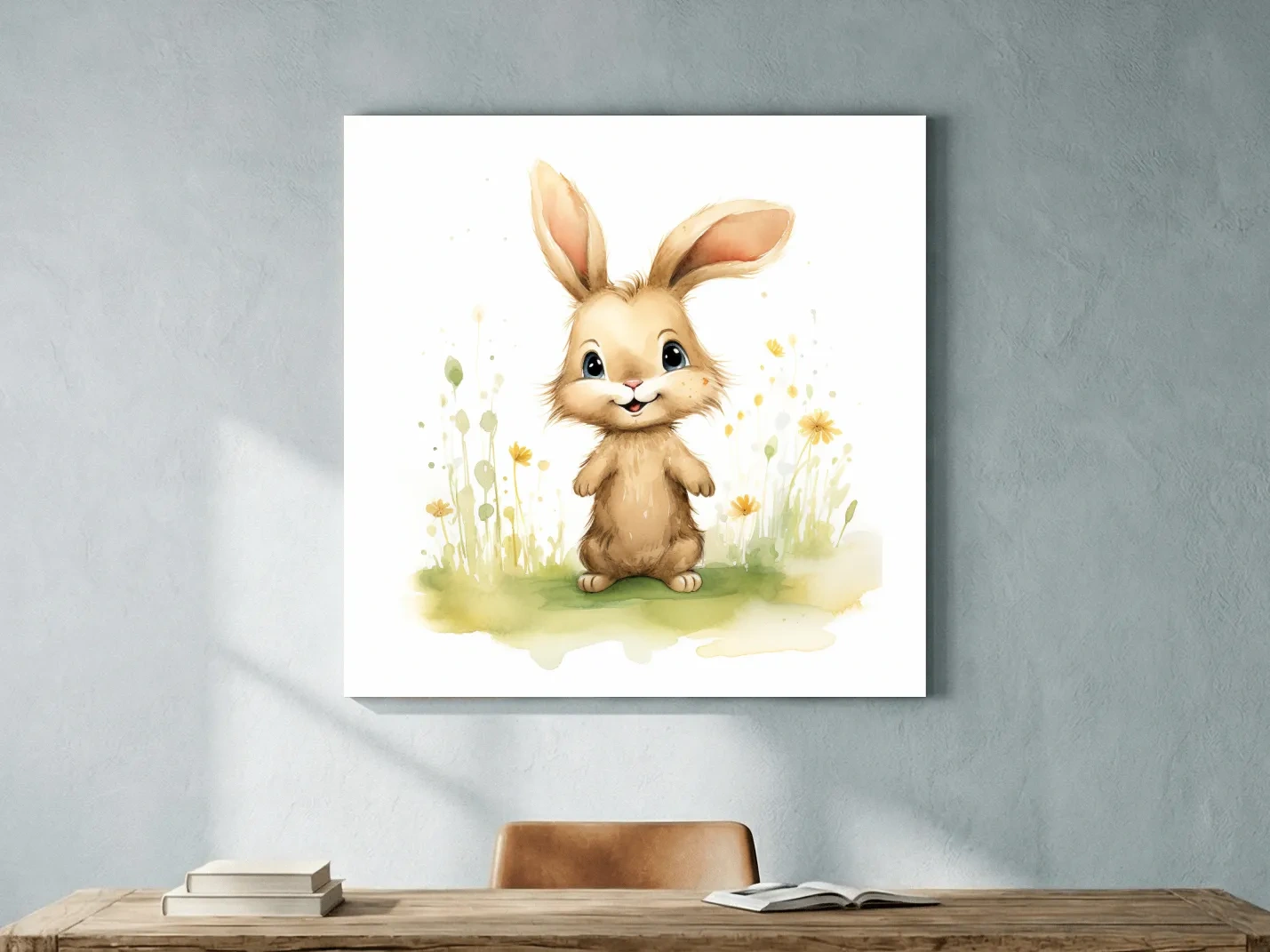 Cute Watercolor Bunny In Wildflowers - Whimsical Nursery Animal Wall Art