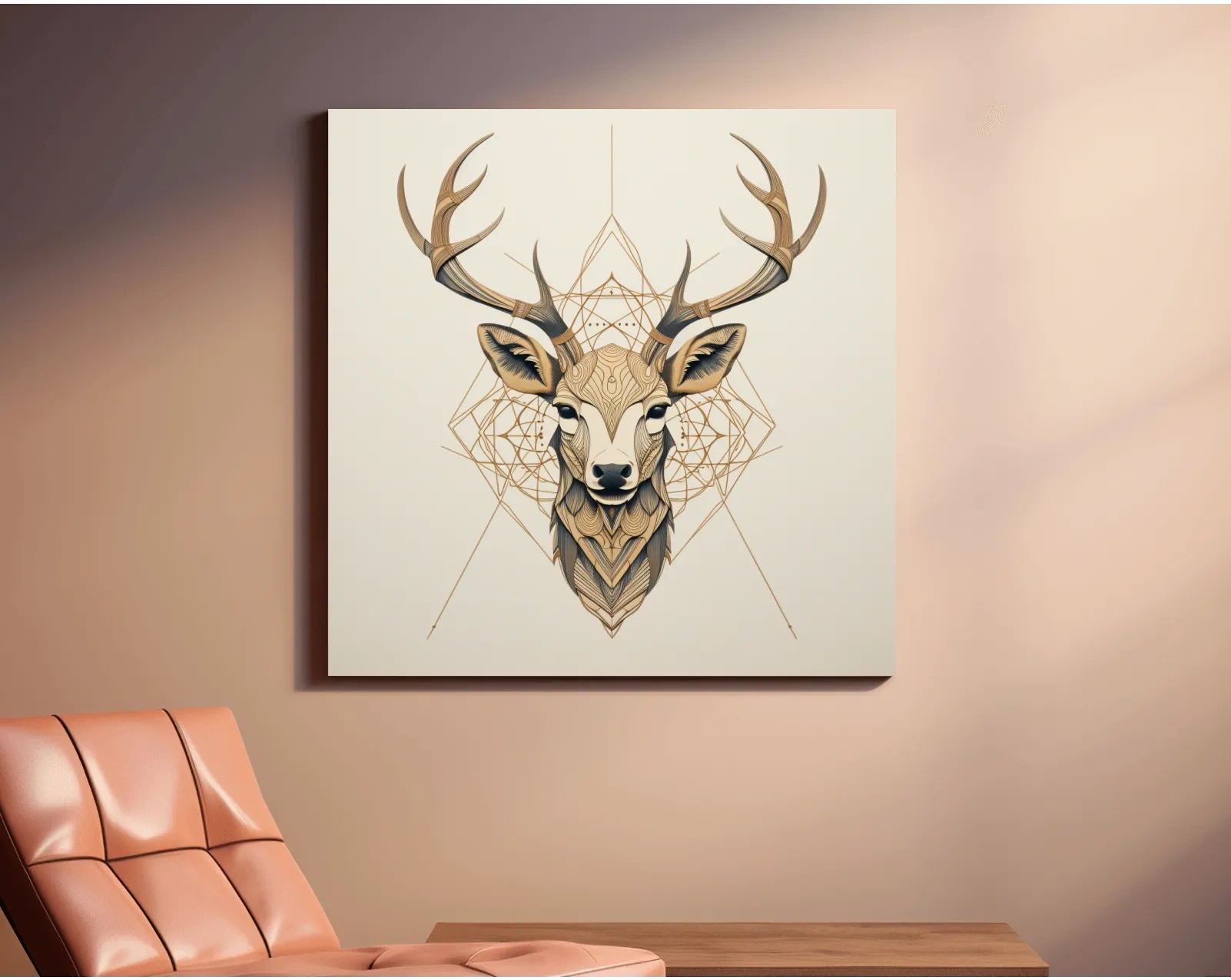 Geometric Deer Head Line Art - Tattoo Style Wildlife Wall Art