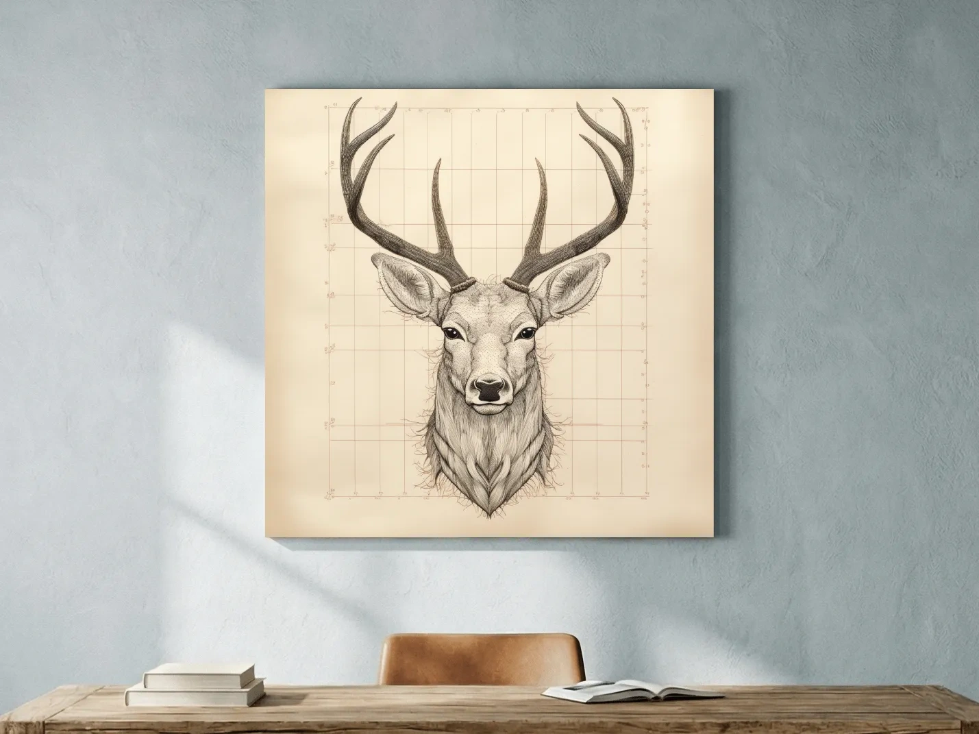 Vintage Deer Head Sketch Illustration - Rustic Wildlife Wall Art