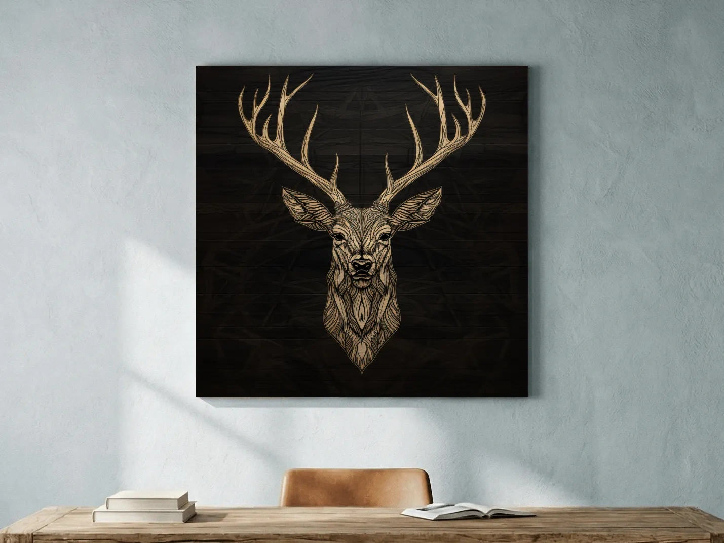 Elegant Geometric Deer Head Line Art - Rustic Woodcut Style Wildlife Artwork