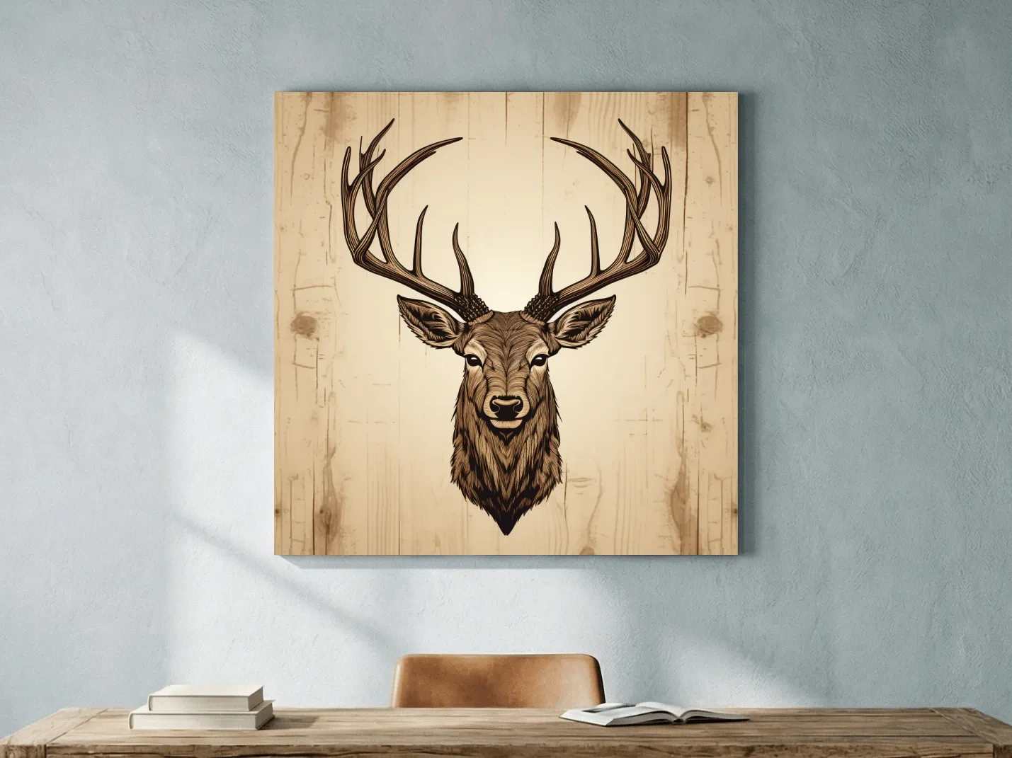 Rustic Stag Head Illustration - Vintage Woodland Cabin Wall Art