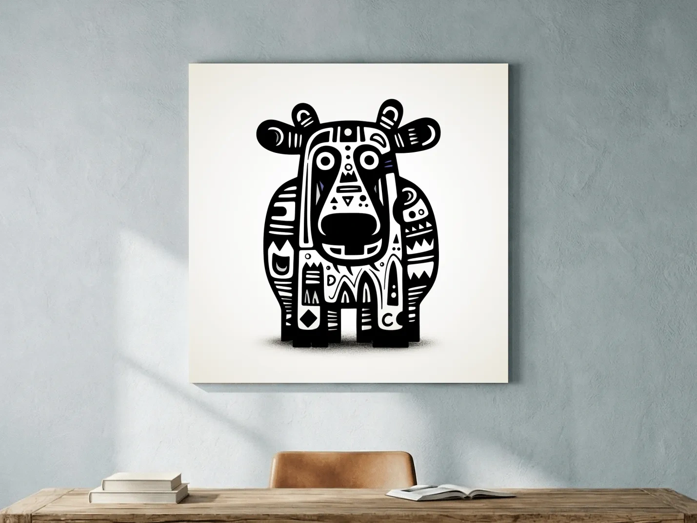 Tribal Folk Art Moose Illustration - Quirky Black And White Wildlife Wall Art