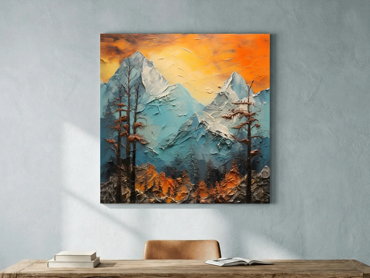 Abstract Alpine Mountains At Sunset - Impasto Effect Landscape Wall Art