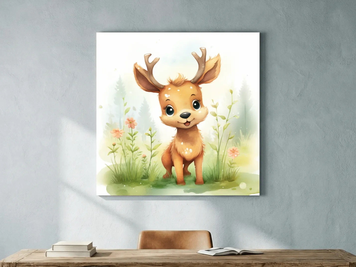 Cute Watercolor Baby Deer Illustration - Woodland Nursery Animal Wall Art