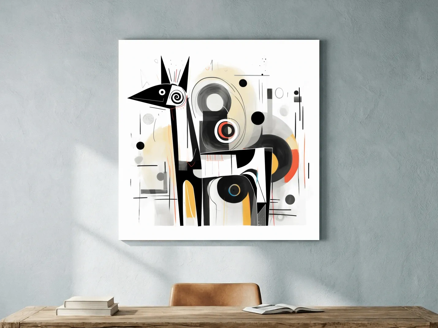 Abstract mid-century style painting of a geometric deer