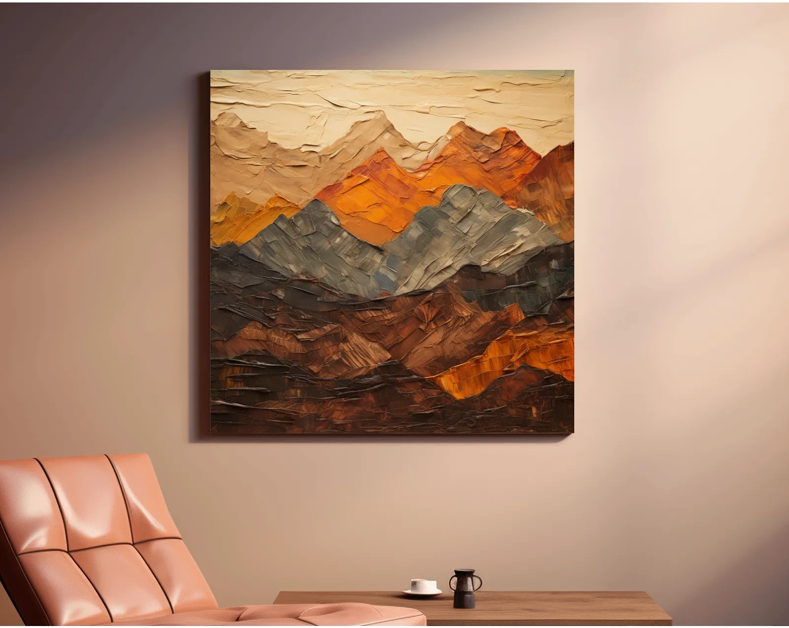 Textured Impasto Mountain Range Print - Rustic Earthy Abstract Wall Art