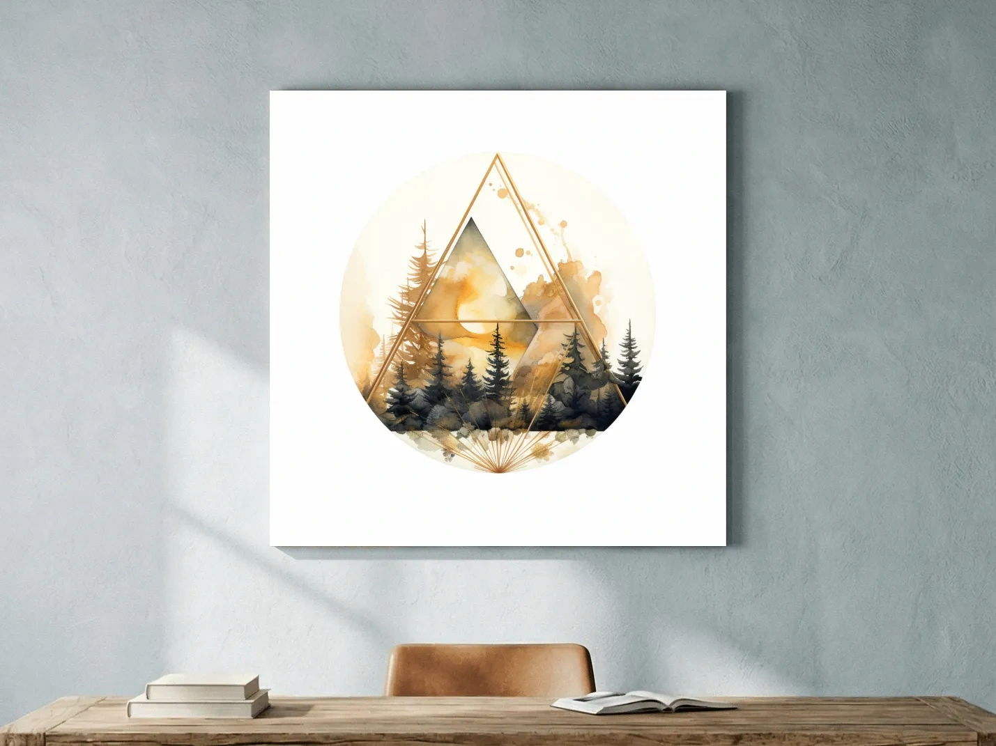 Elegent Geometric Watercolor Mountain Forest - Modern Rustic Landscape Wall Art