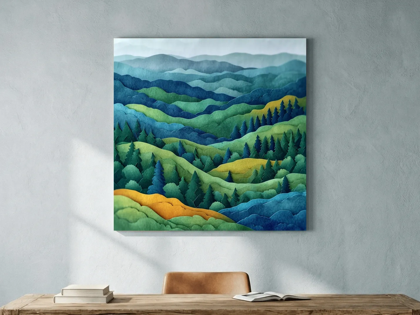 Layered Papercut Mountain Forest Landscape - 3D Effect Wall Art