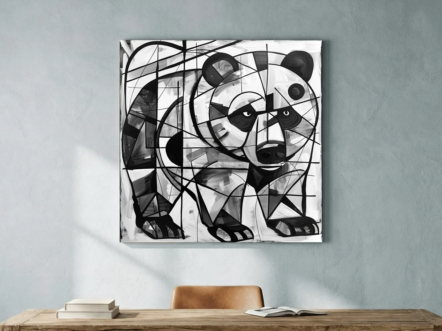Abstract Cubism Bear Portrait Painting - Modern Wildlife Wall Art