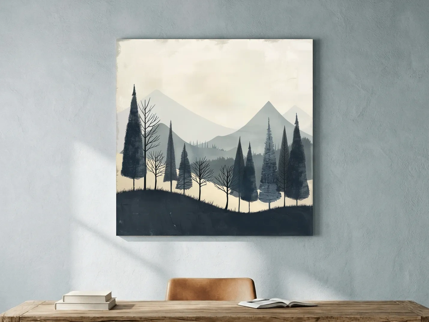 Minimalist Nordic Mountain Forest Landscape - Serene Scandinavian Nature Wall Art