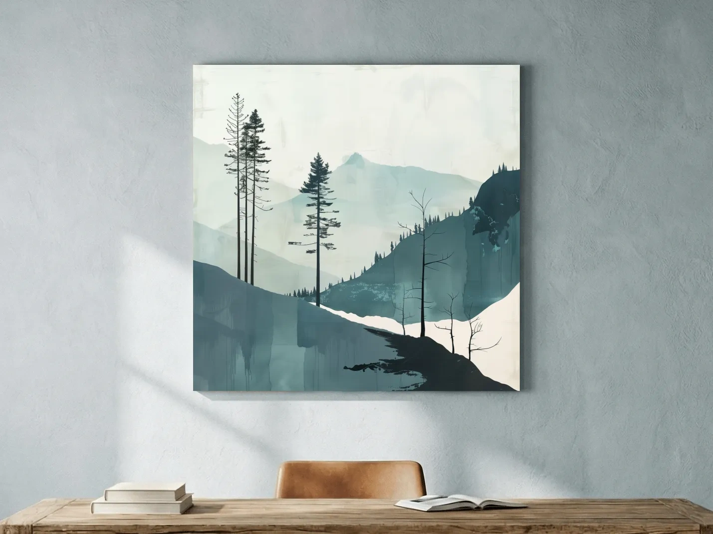 Minimalist Nordic Forest Artwork - Scandinavian Alpine Mountain Wall Art