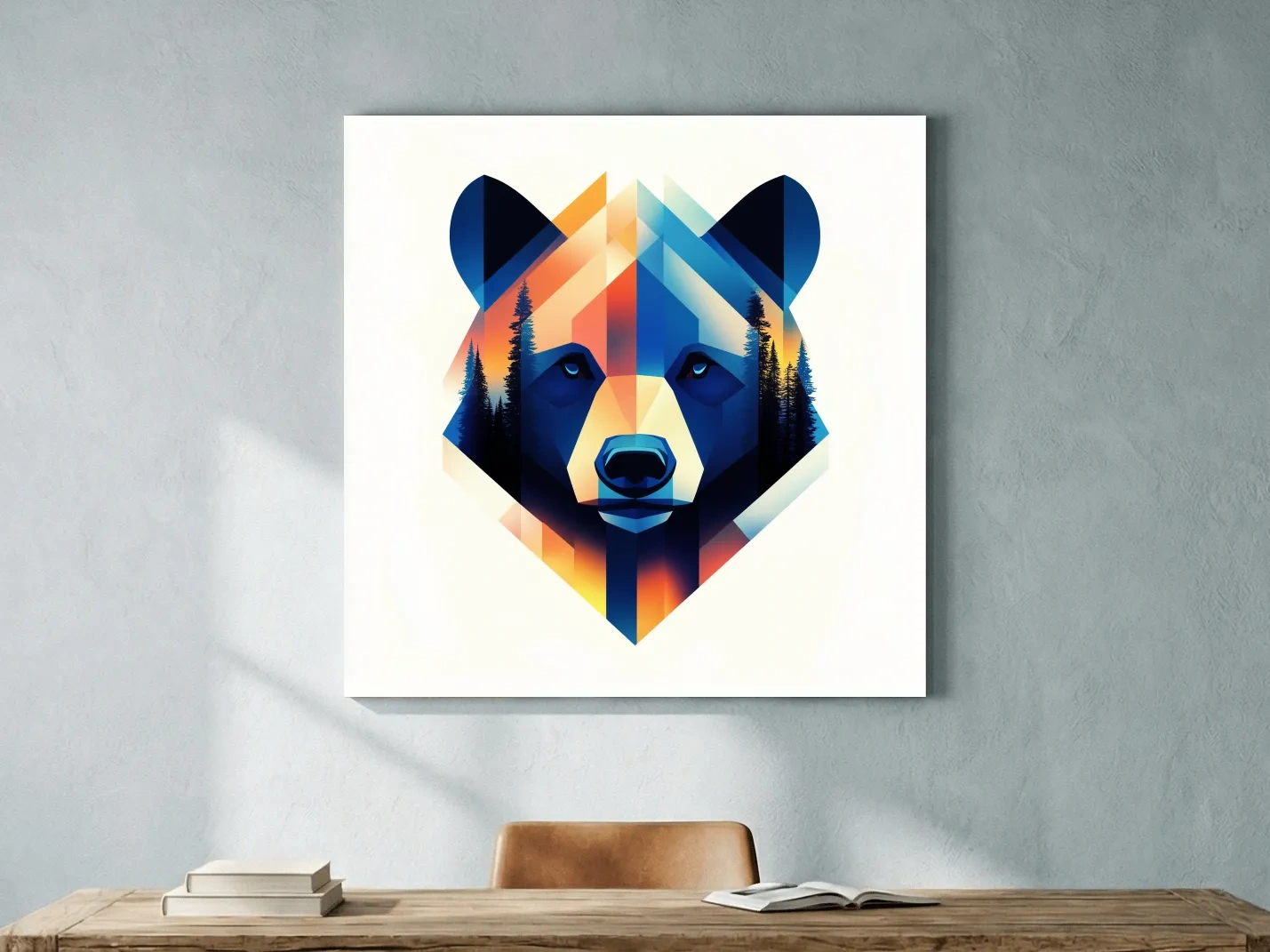 Colorful Geometric Grizzly Bear Forest Portrait - Modern Wildlife Wall Art