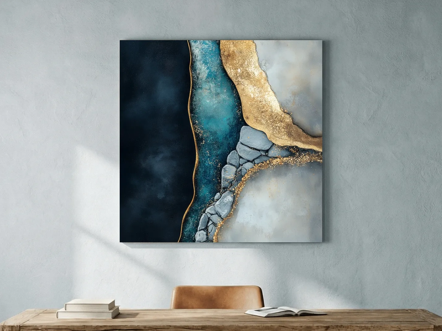 Luxe Gold Abstract Geode River - Modern Resin Style Wall Art