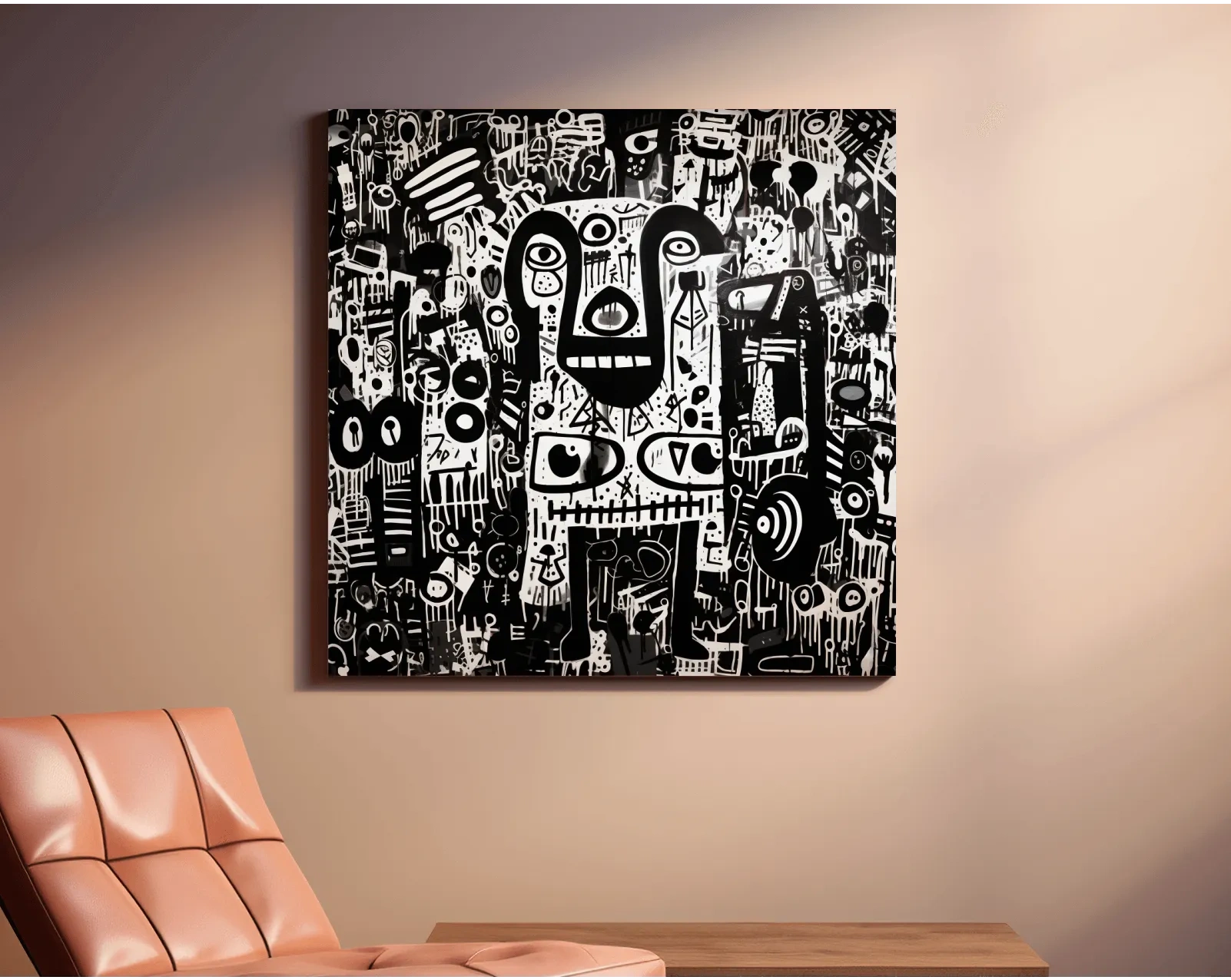 Black And White Abstract Graffiti Bear - Urban Street Art Wall Artwork