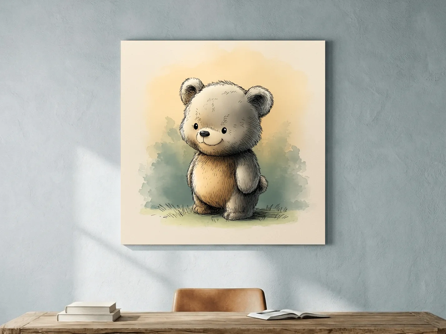 Cute Watercolor Teddy Bear Illustration - Whimsical Nursery Animal Wall Art