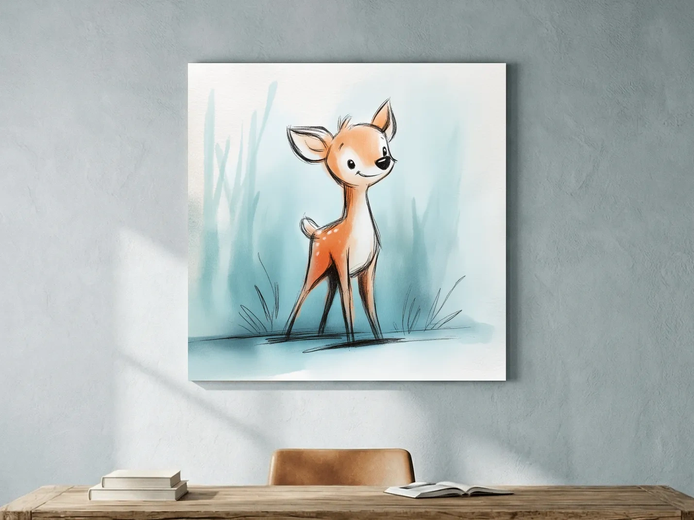 Cute Baby Deer Watercolor Illustration - Whimsical Woodland Nursery Wall Art