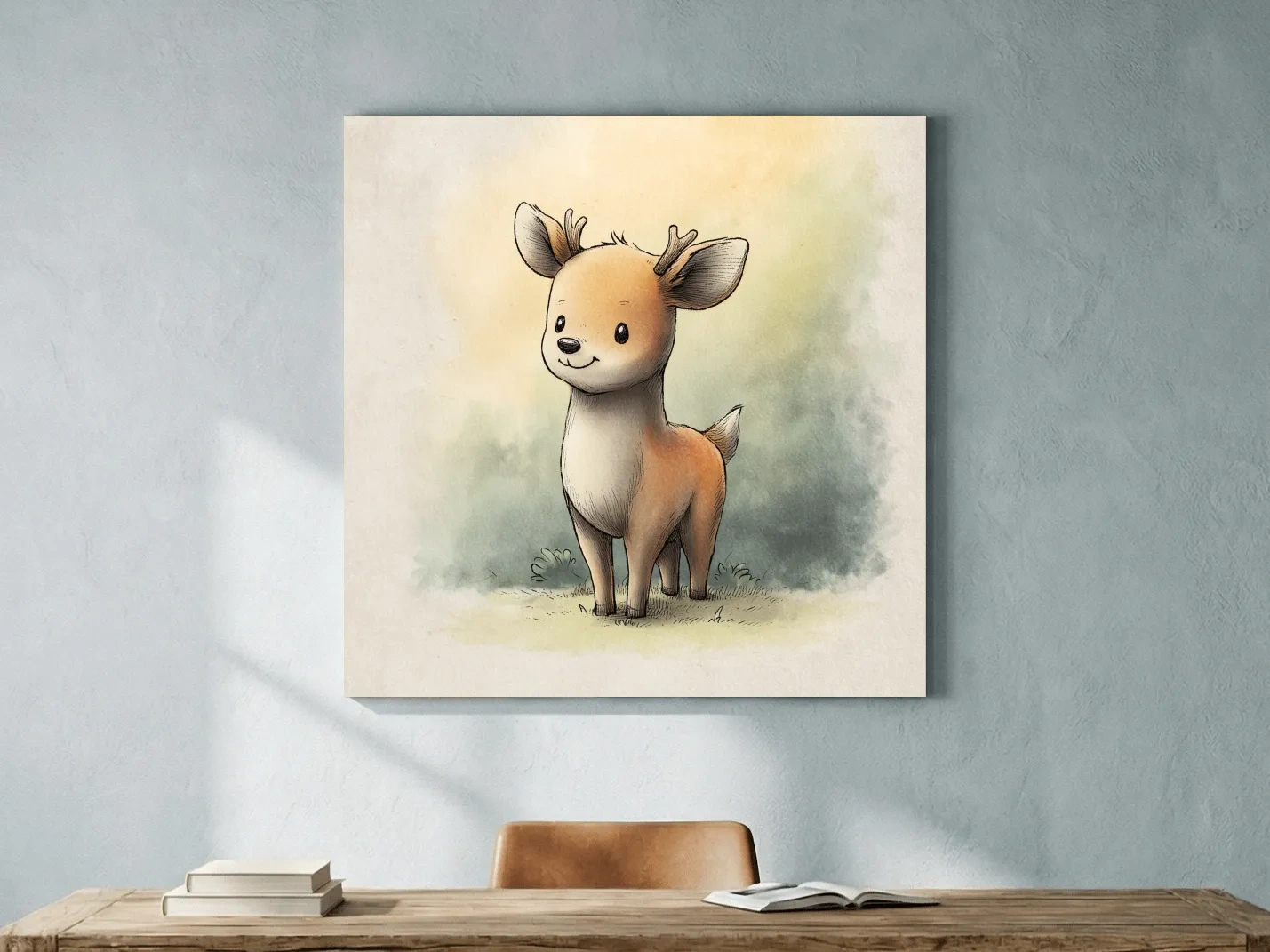 Cute Baby Deer Watercolor Illustration - Whimsical Woodland Nursery Wall Art