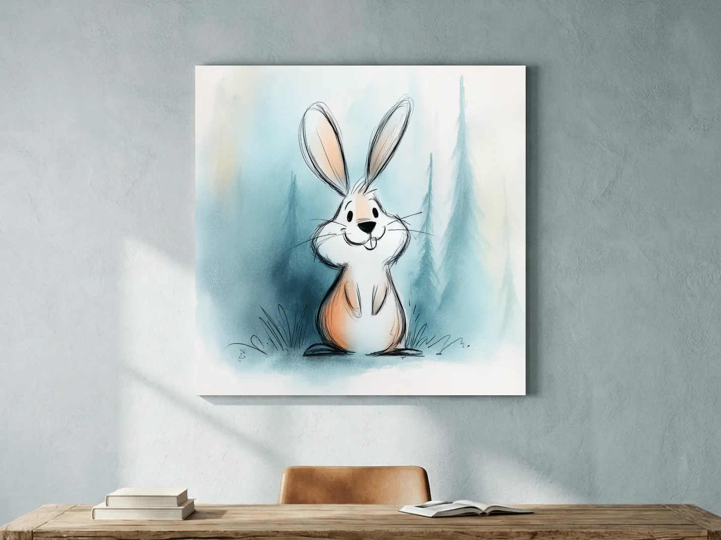 Cute Watercolor Bunny Illustration - Whimsical Woodland Nursery Wall Art