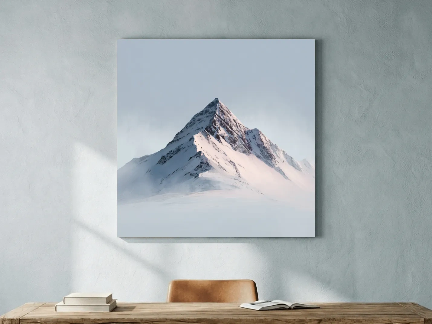 Minimalist Snowy Alpine Peak Painting - Serene Winter Mountain Wall Art