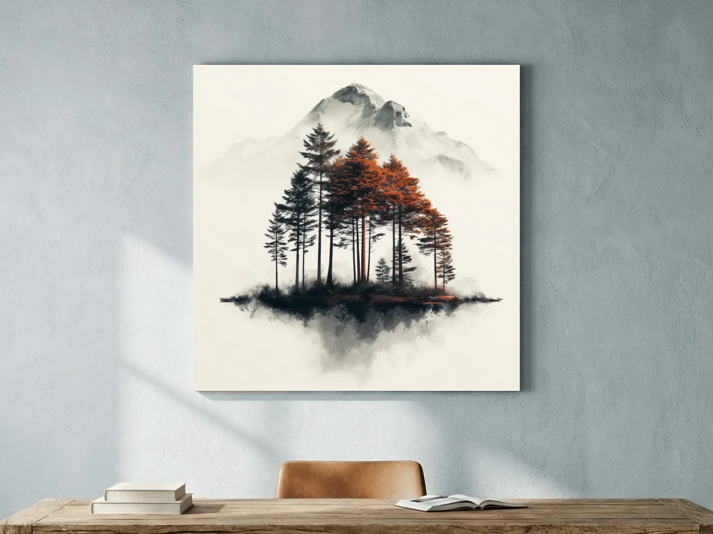 Misty Mountain Pine Forest Watercolor - Autumn Landscape Wall Art