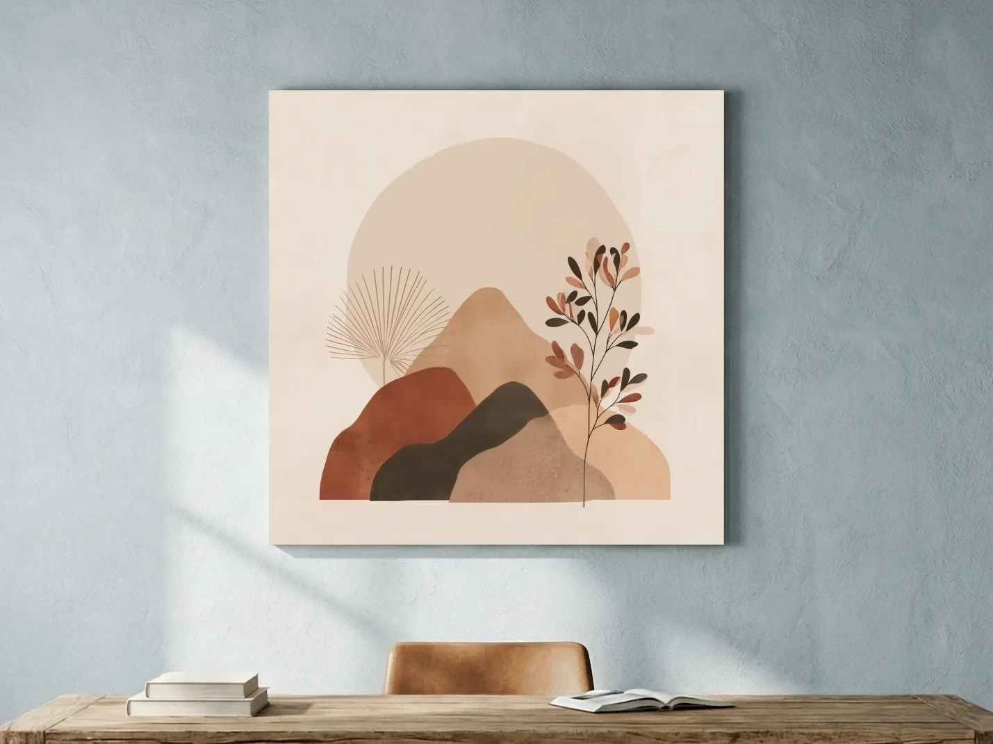Boho Abstract Mountain Silhouette - Neutral Terracotta Botanical Wall Art