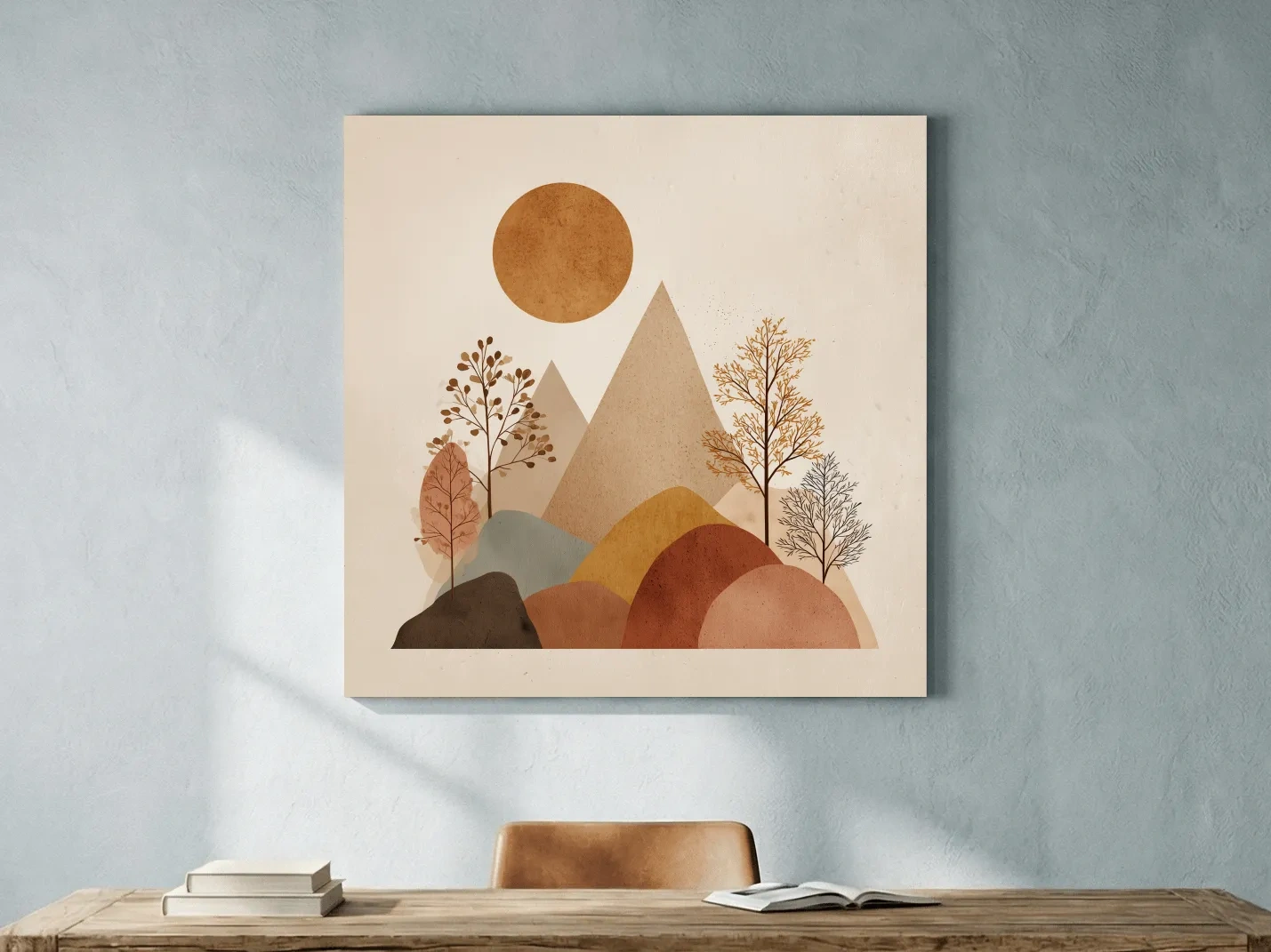 Minimalist Scandi Mountain Sunset Landscape - Boho Neutral Earth Tone Wall Art