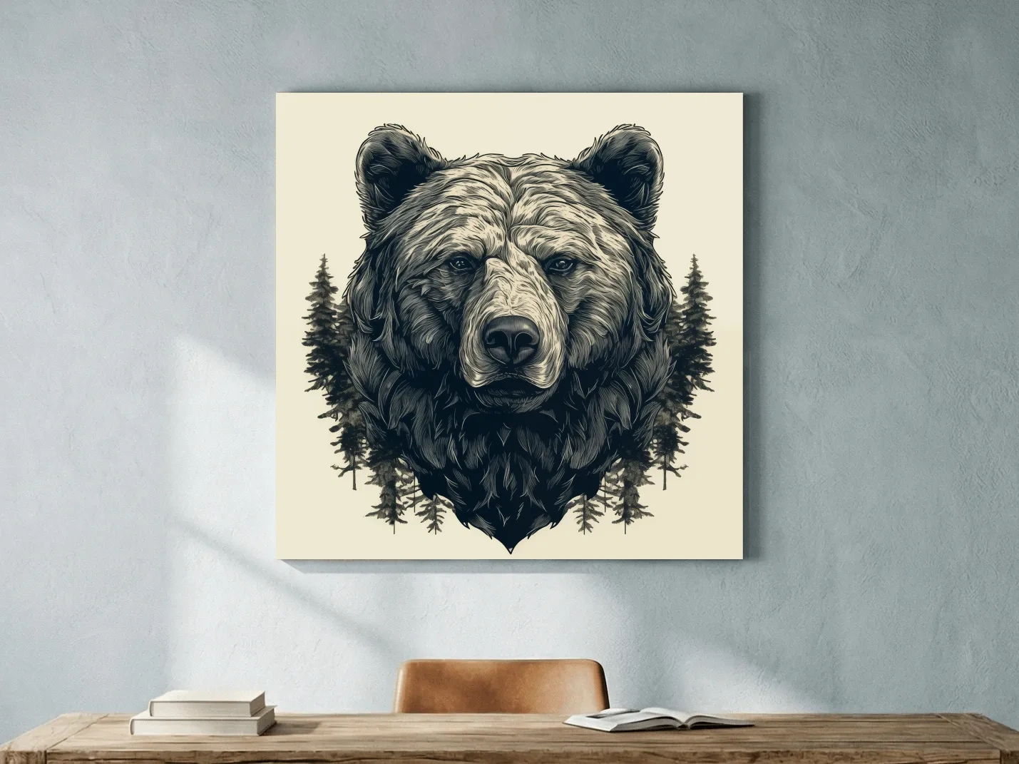 Grizzly Bear Portrait Illustration Artwork - Vintage Wilderness Forest Wall Art