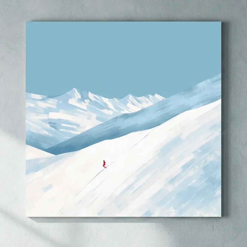 Simplistic painting, skier sends a line
