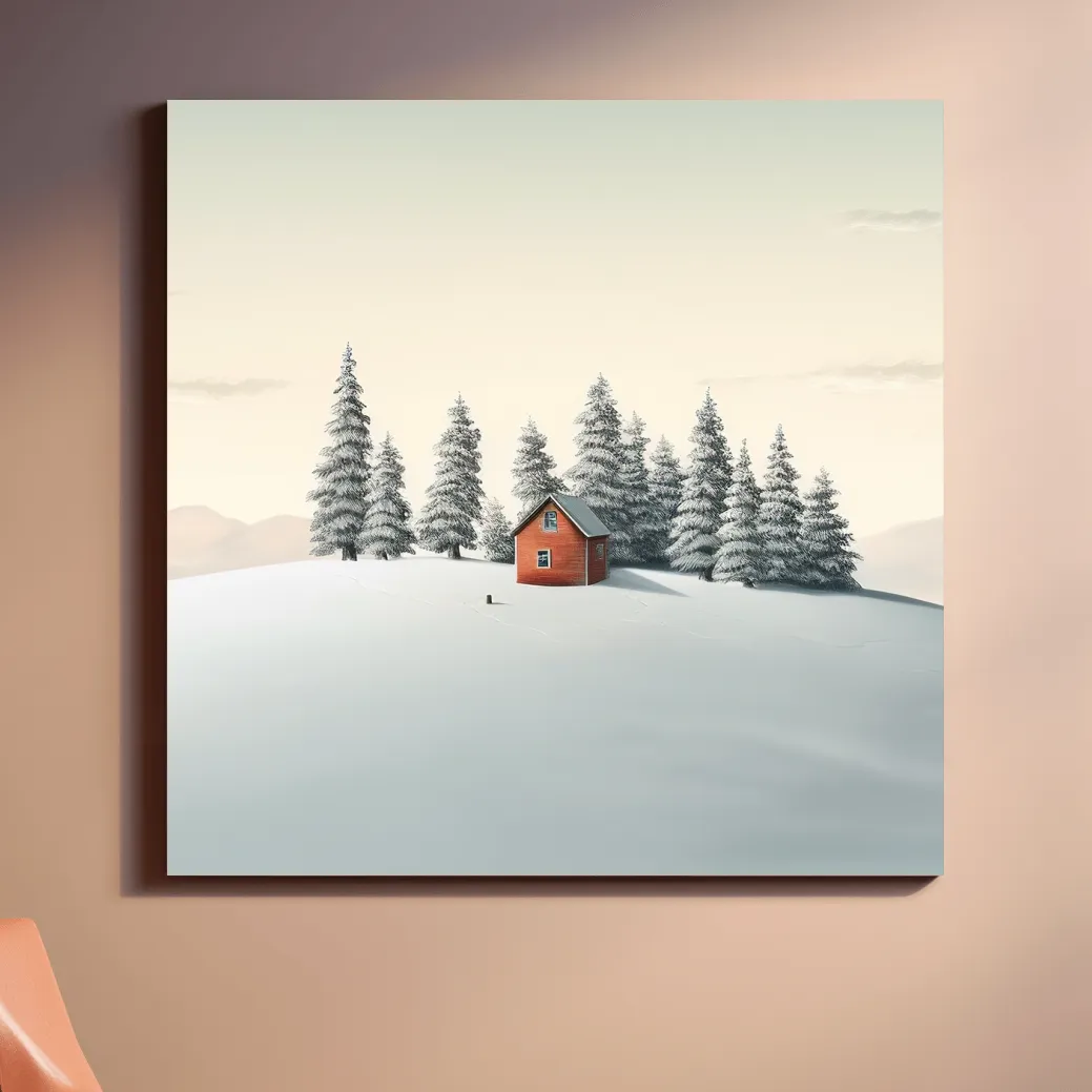 Minimal art, cabin in the snow