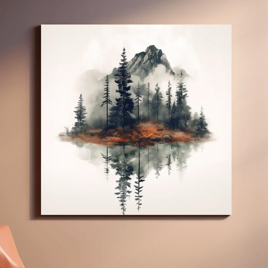 Minimal art, trees reflecting from a lake