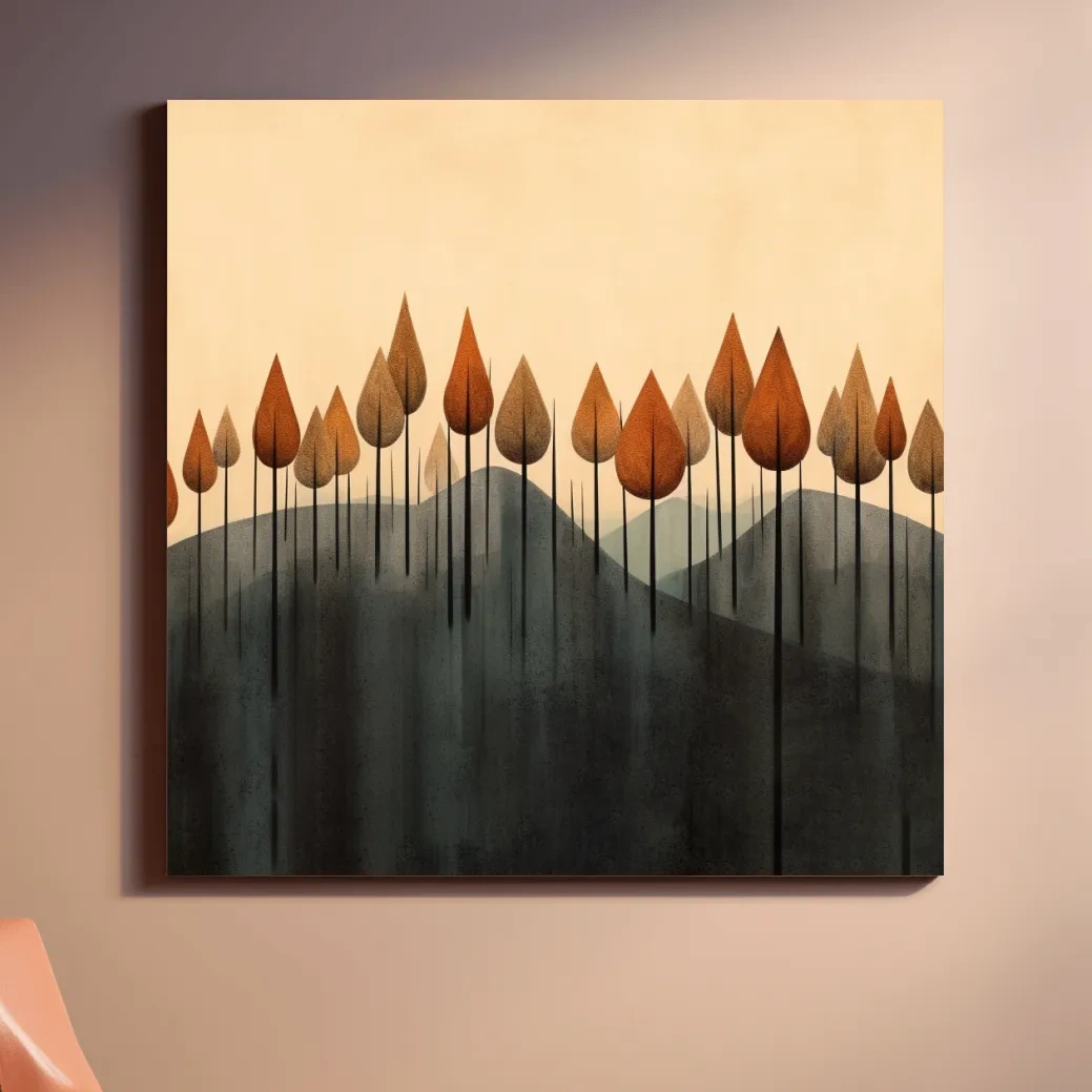 Minimal abstract art, a line of autumn trees
