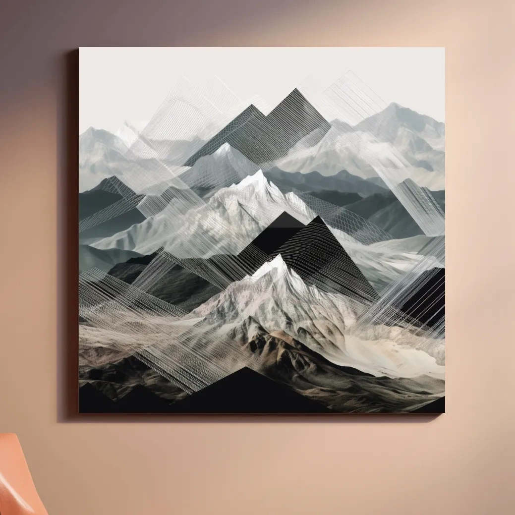 Photographic mountain art, overlayed with abstract lines