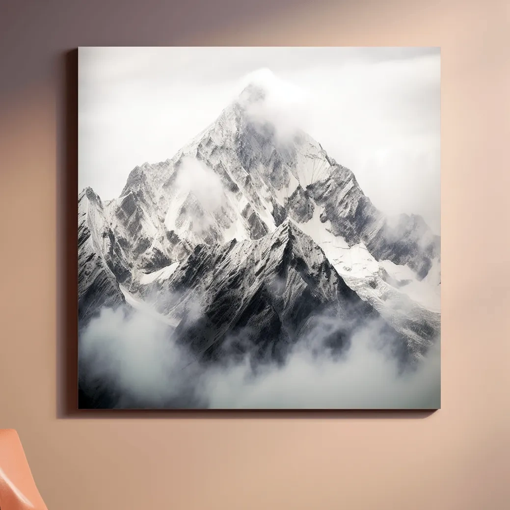 Photographic art, snowy glacier in the clouds