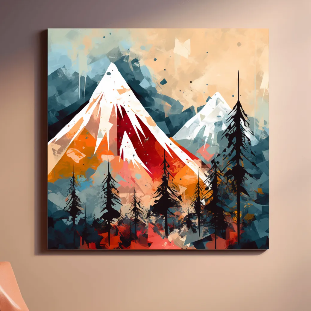 Rustic abstract painting of a mountain
