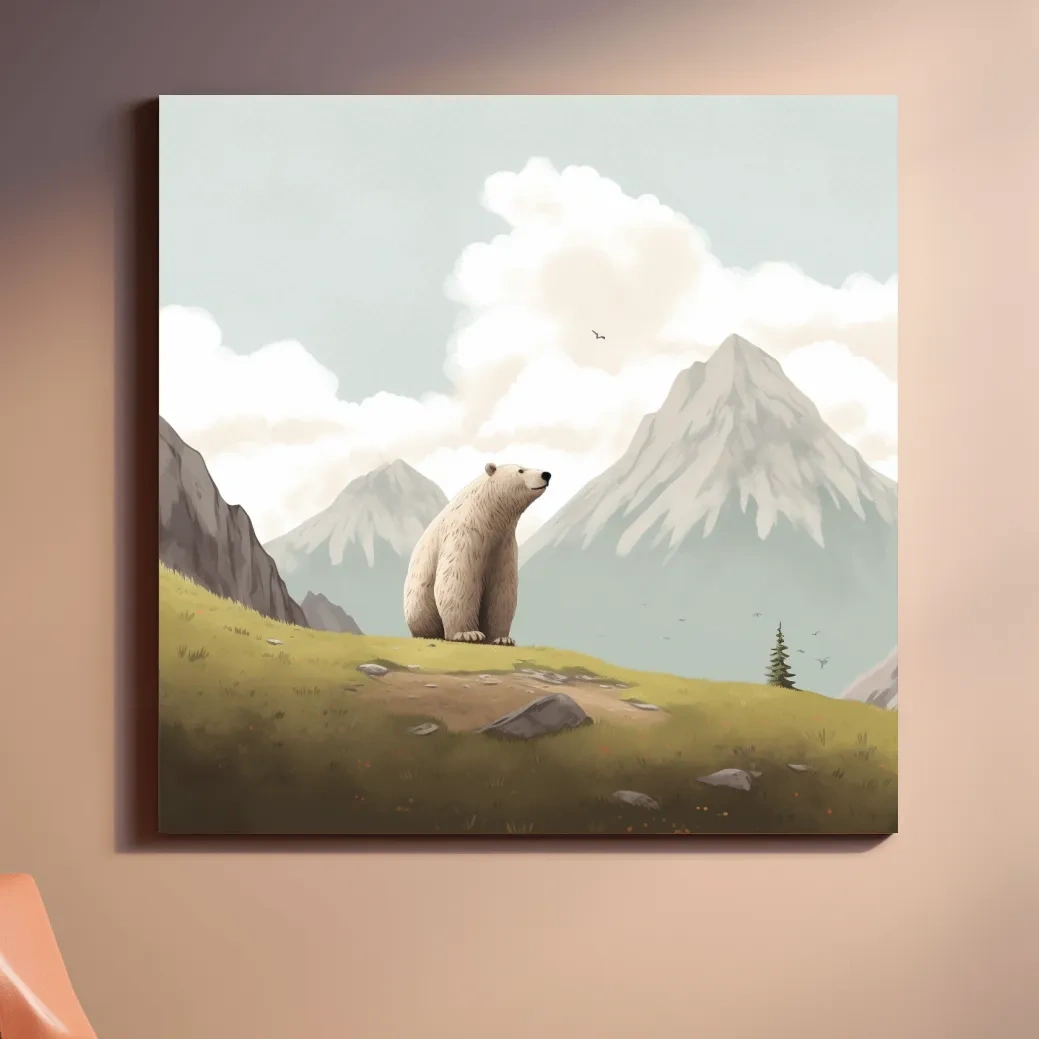 Illustration of a happy bear chilling in the alpine