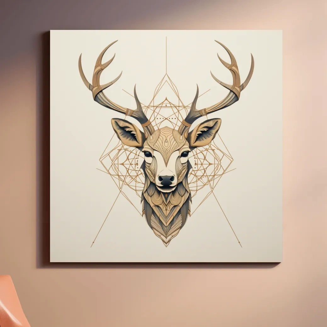 Geometric tattoo style illustration of a deer head