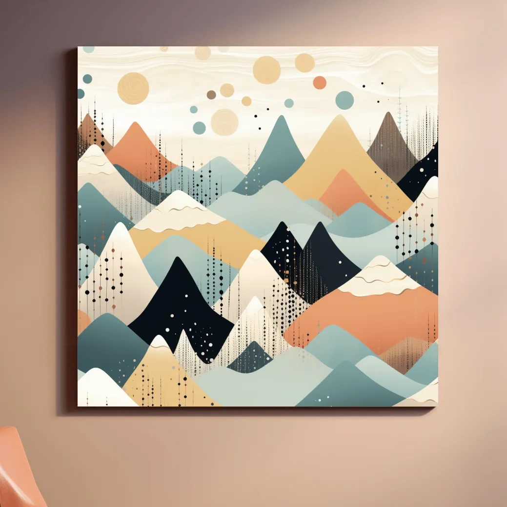 Mid-century bohemian art, pastel mountain patterns