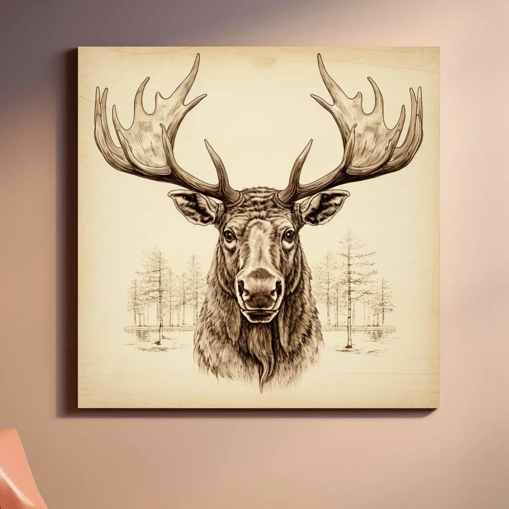 Rustic Sepia Moose Head Sketch - Vintage Woodland Wildlife Wall Art