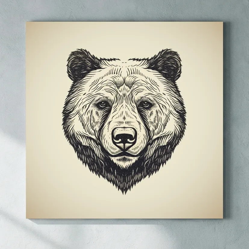 Vintage Grizzly Bear Line Drawing - Minimalist Wildlife Wall Art