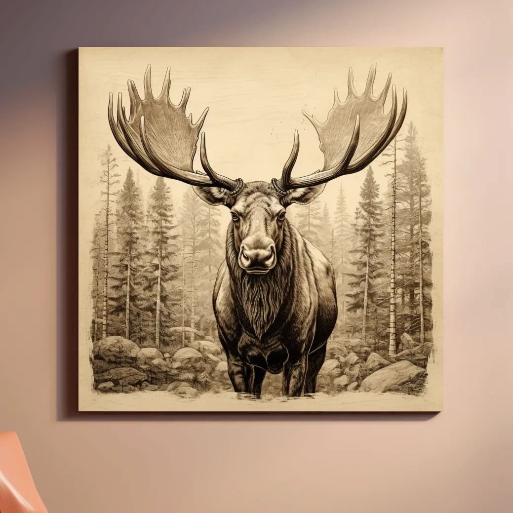 Vintage style sepia drawing of a large moose