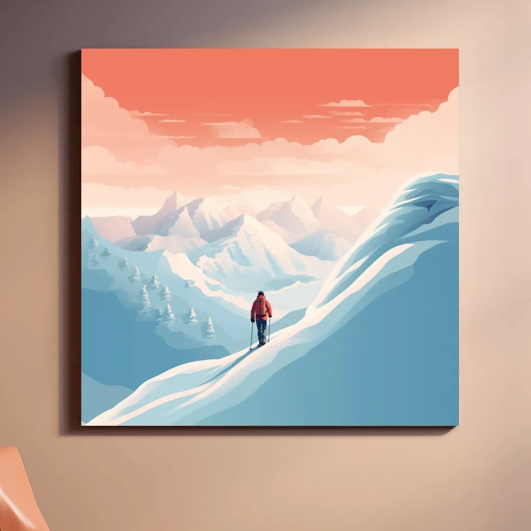 Vector art of a backcountry skier in the mountains