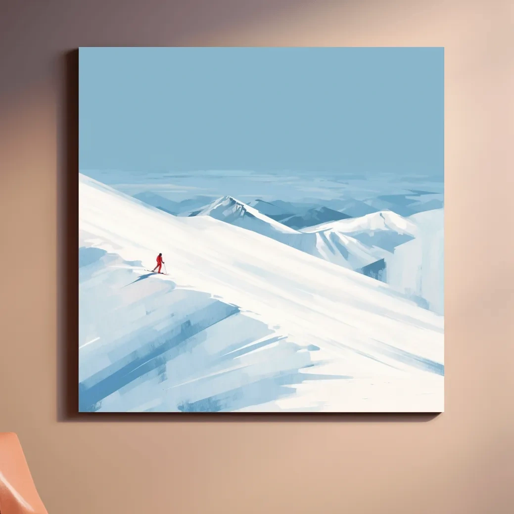 Minimalist Backcountry Skier Painting - Alpine Winter Wall Art