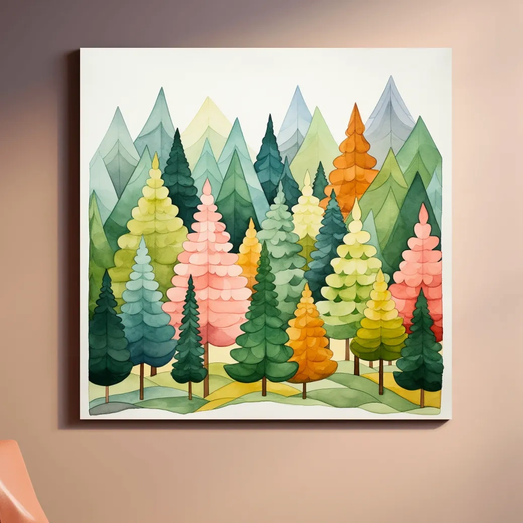 Watercolour style art of colorful dreamy forest