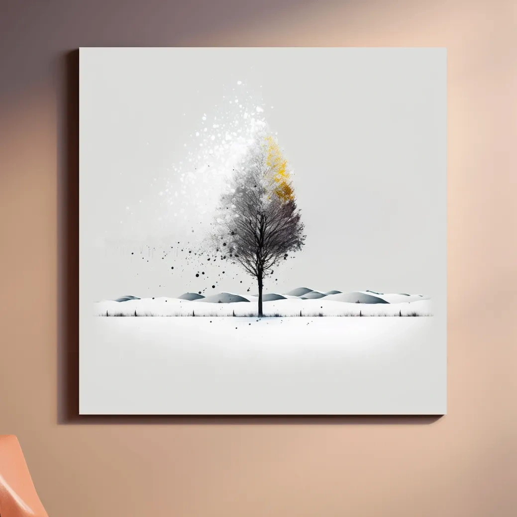 Abstract minimal illustration of a tree in the snow
