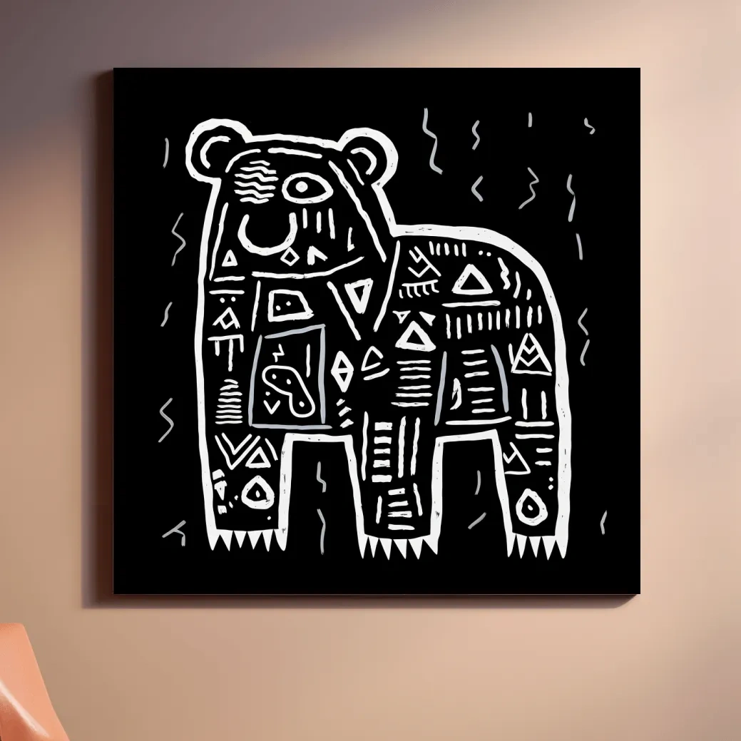 Quirky tribal doodle illustration of a bear