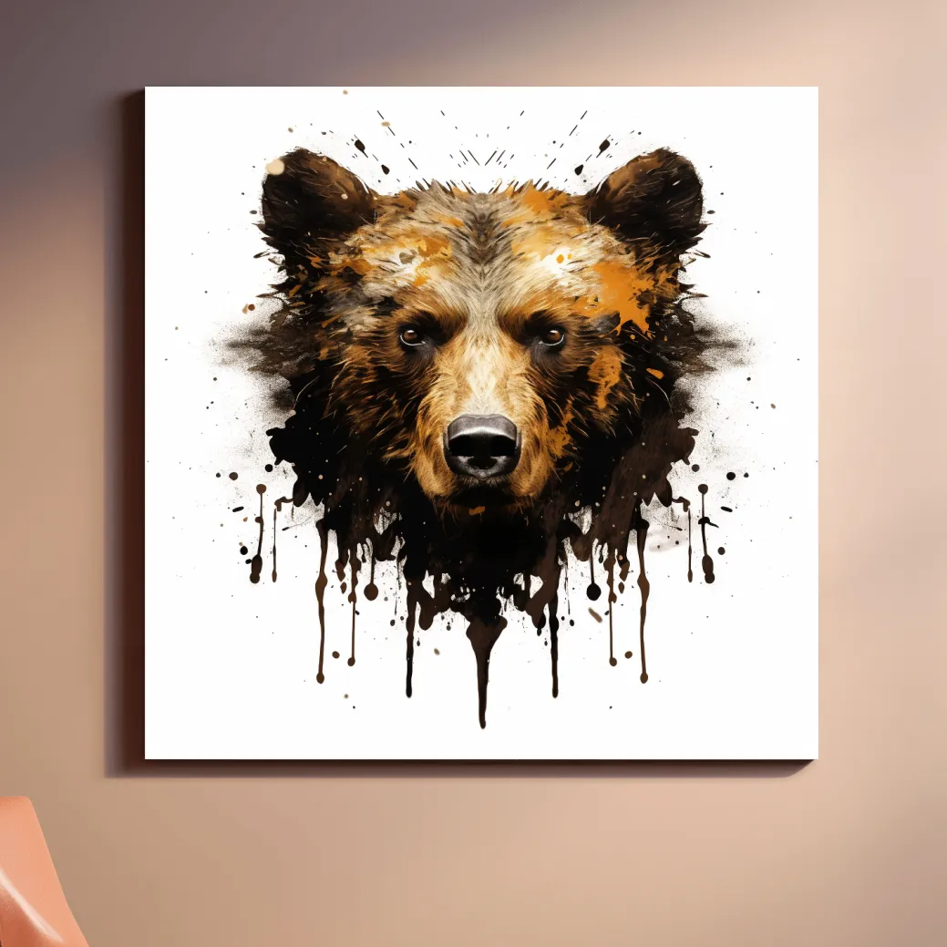 Splatter Rorschach Inkblot Paint Grizzly Bear Portrait - Wildlife Artwork