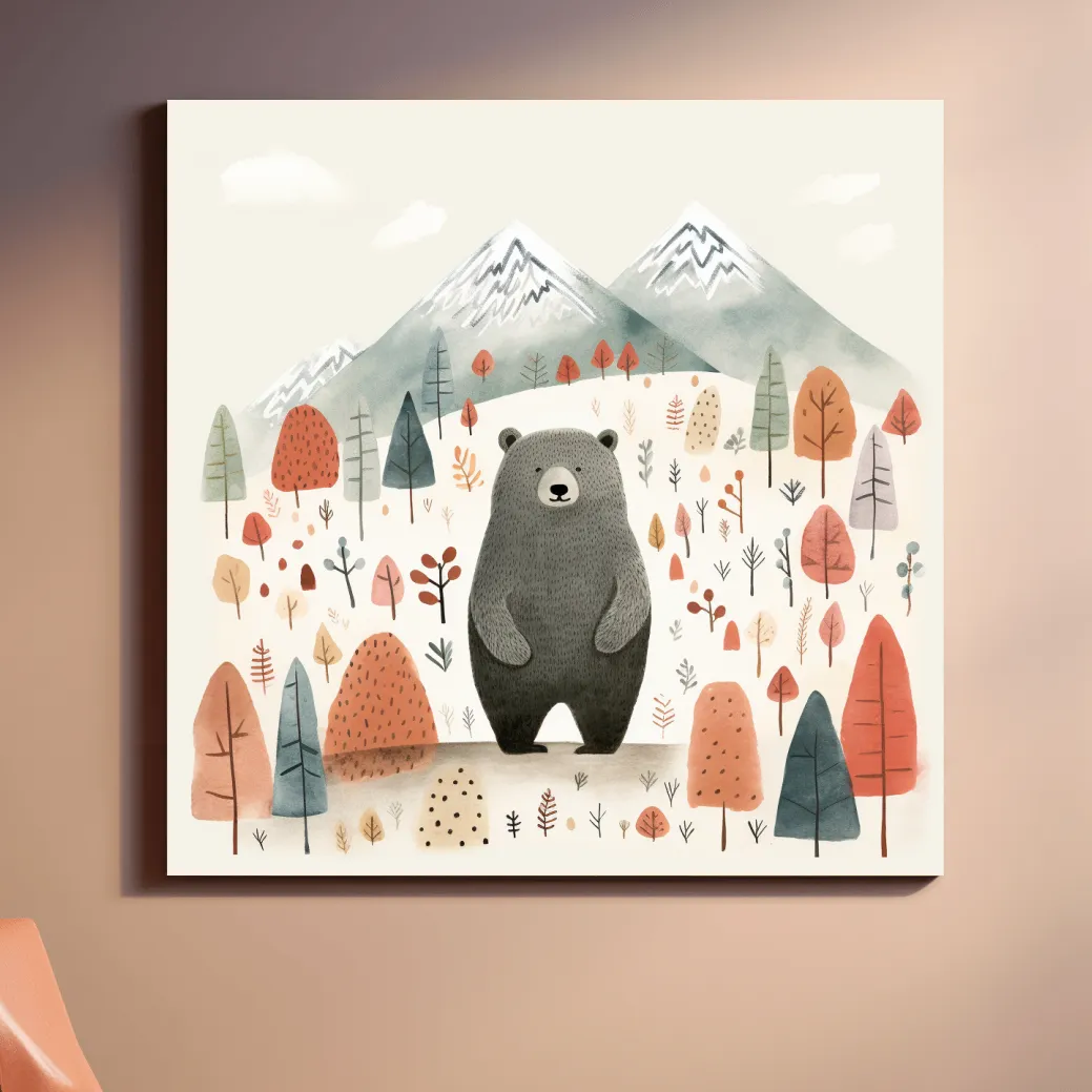 Nursery storybook art illustration of a black bear in the forest