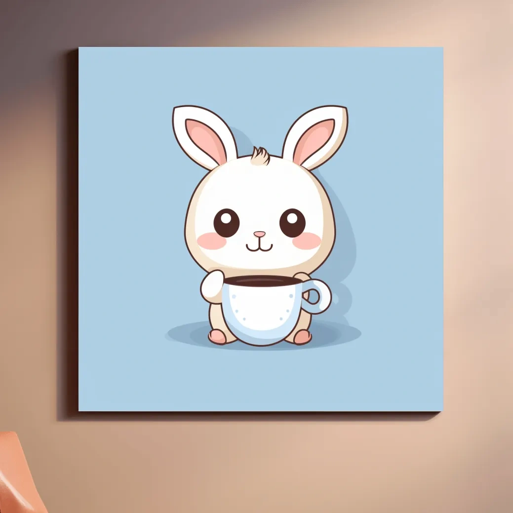Illustration of a cute cartoon bunny drinking coffee