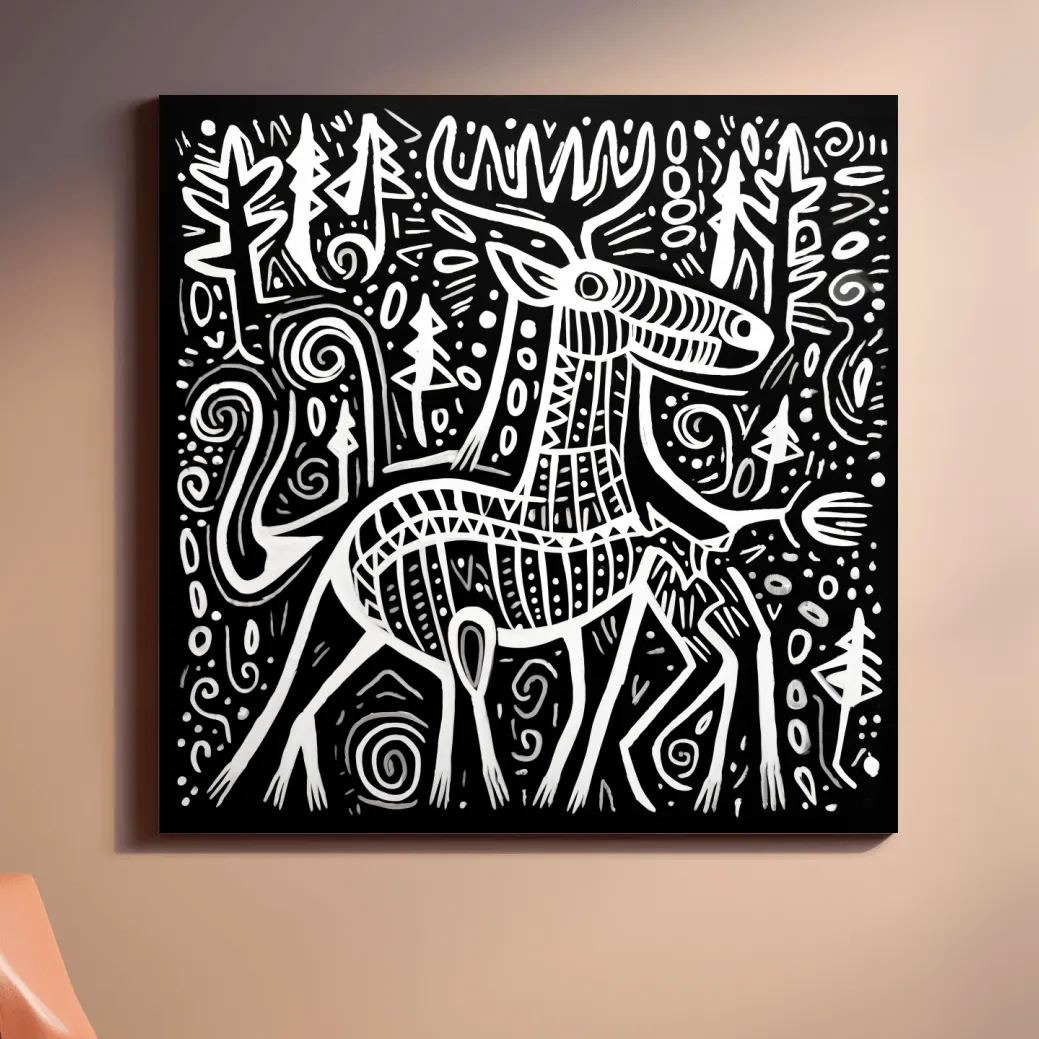 Quirky tribal style moose illustration art