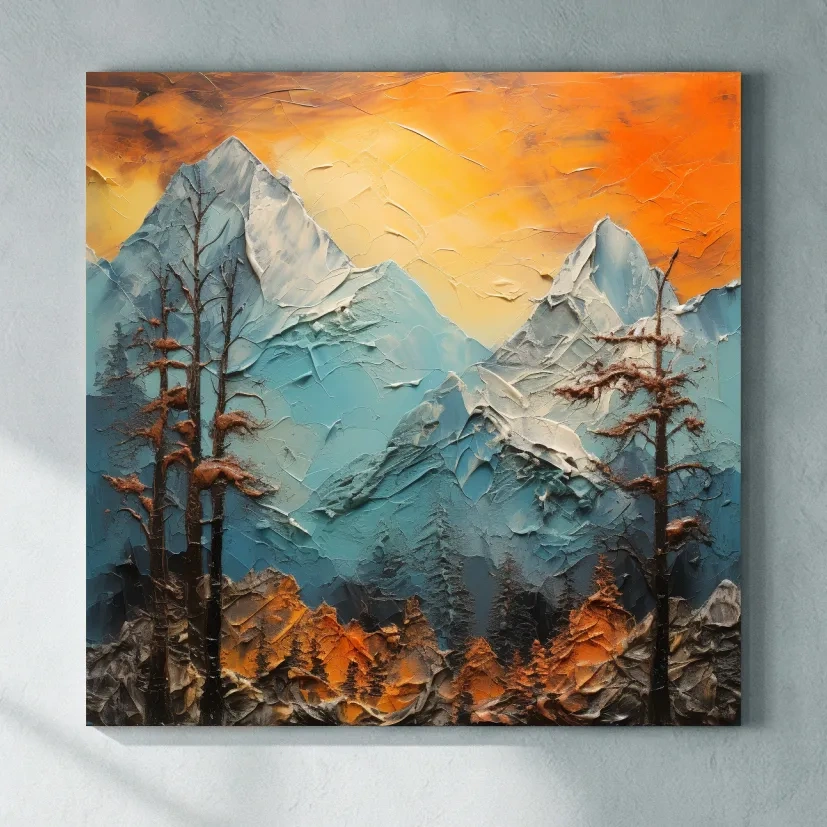 Abstract Alpine Mountains At Sunset - Impasto Effect Landscape Wall Art